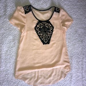 Feaux leather flowy baby pink blouse